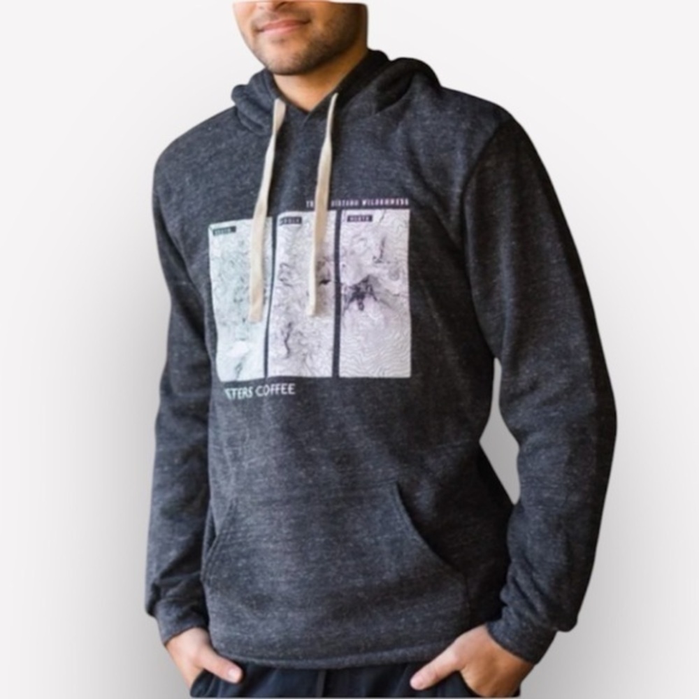 🐠Sisters Coffee topographical hoodie sweatshirt blue white XS